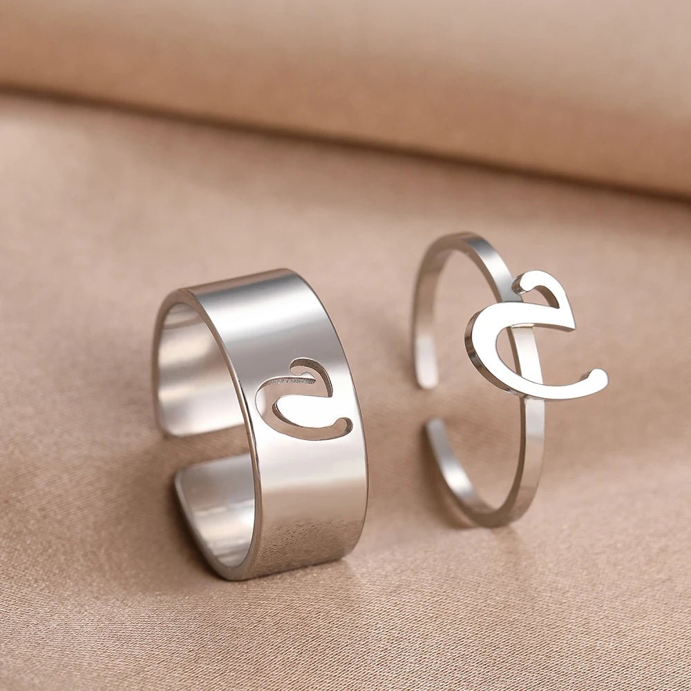 Adjustable Couples Matching Letter Rings - Veinci