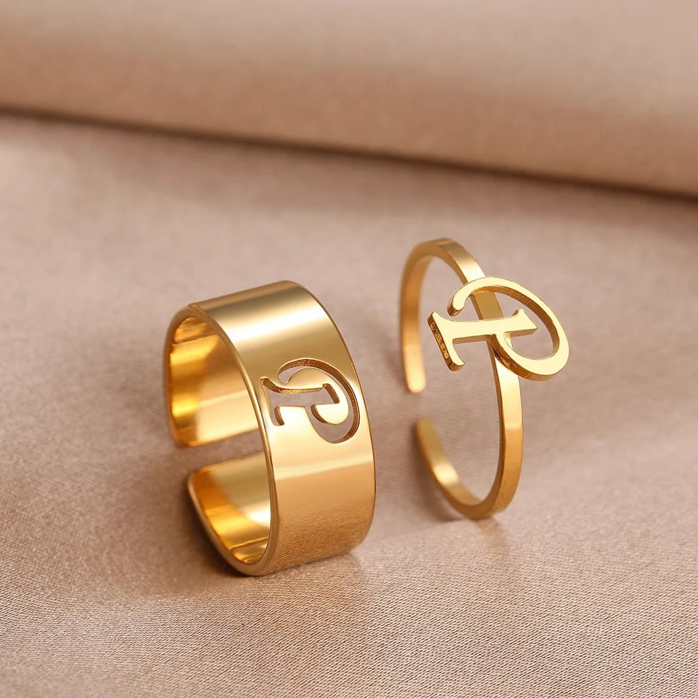 Adjustable Couples Matching Letter Rings - Veinci