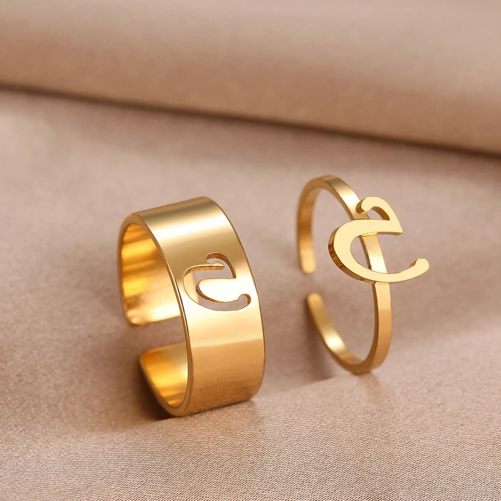 Adjustable Couples Matching Letter Rings - Veinci