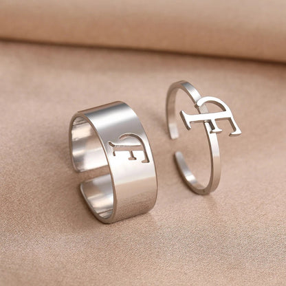 Adjustable Couples Matching Letter Rings - Veinci