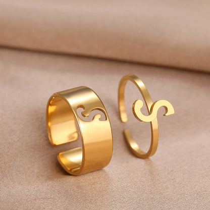 Adjustable Couples Matching Letter Rings - Veinci