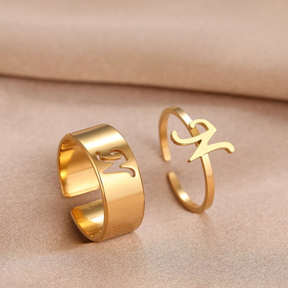 Adjustable Couples Matching Letter Rings - Veinci