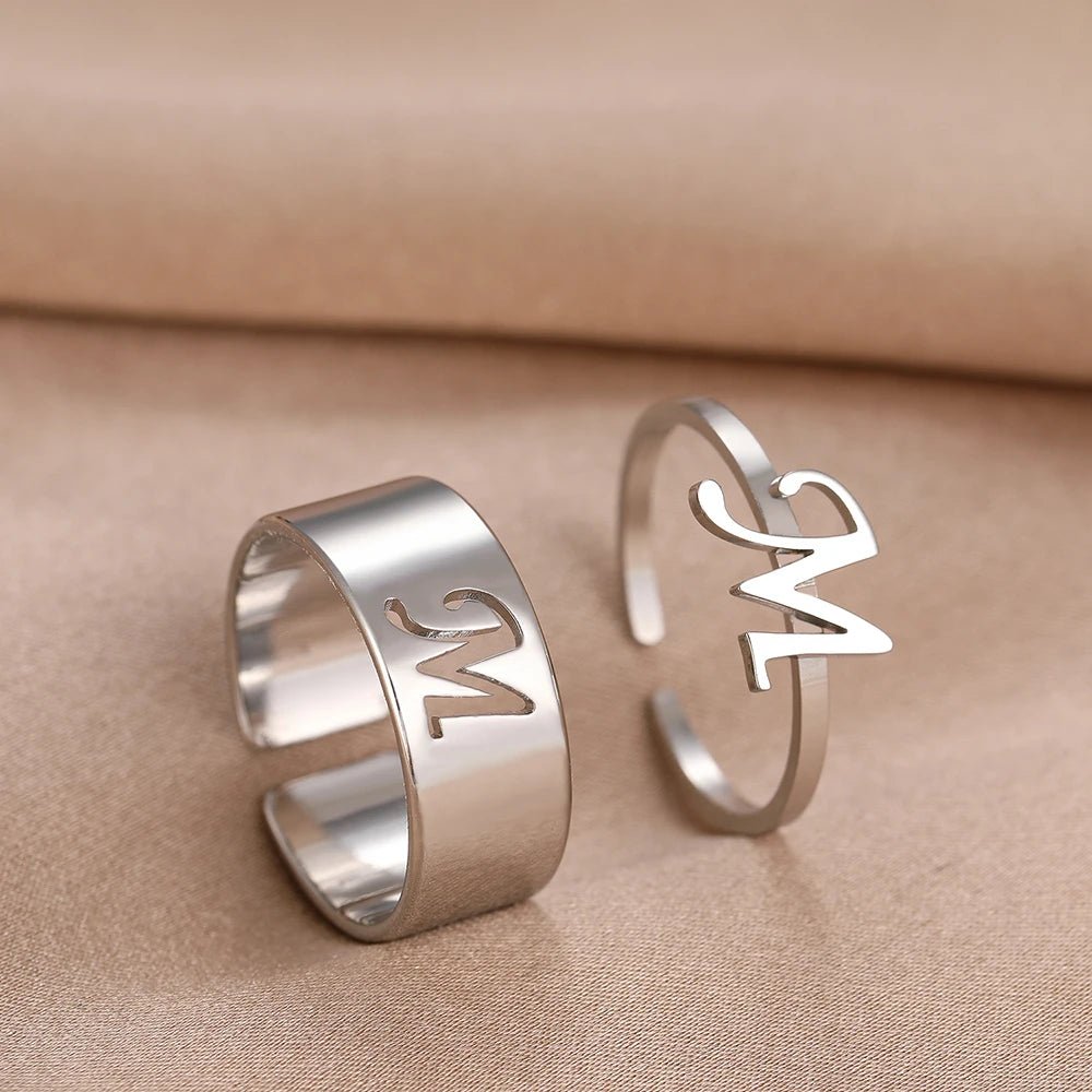 Adjustable Couples Matching Letter Rings - Veinci