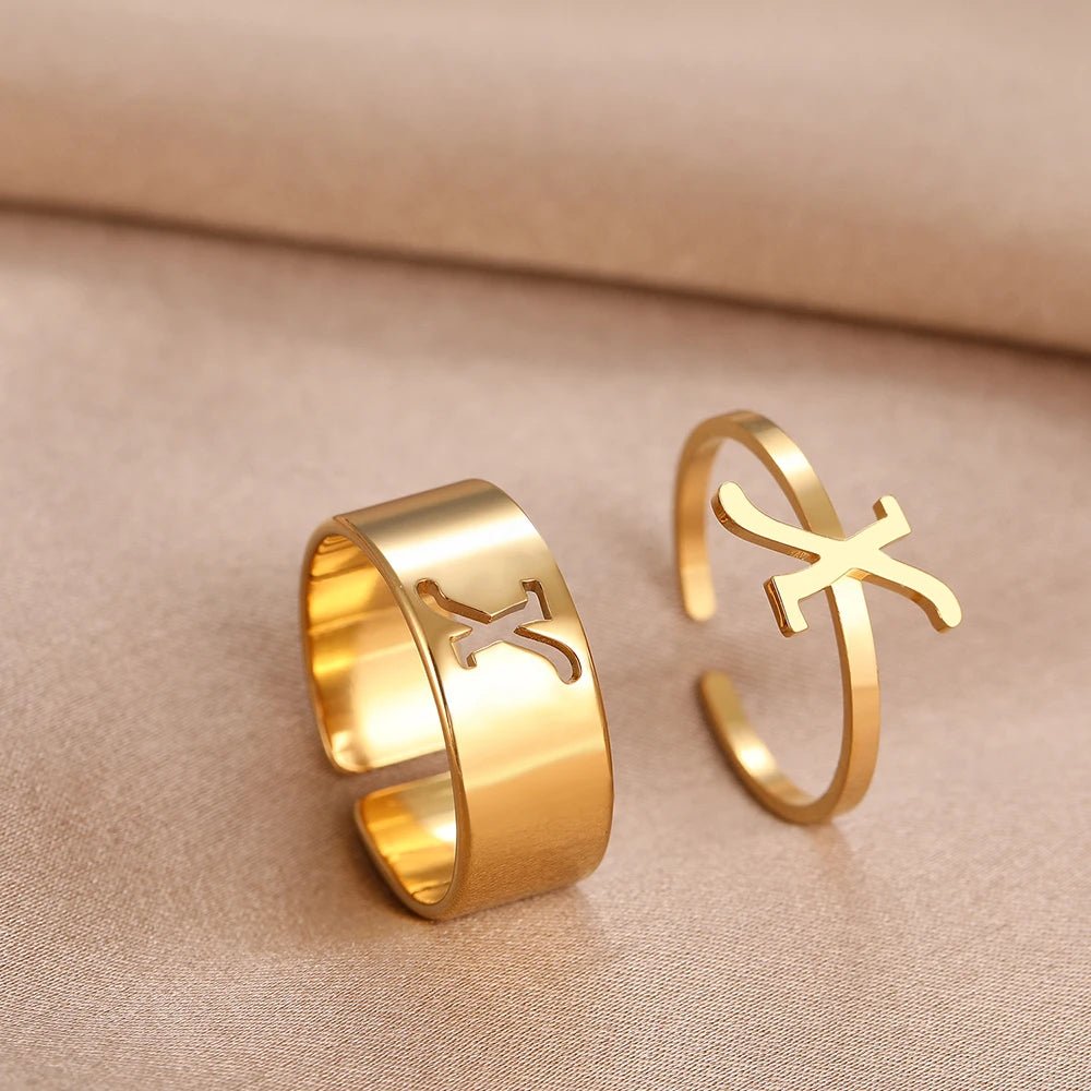 Adjustable Couples Matching Letter Rings - Veinci