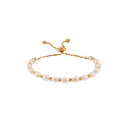 Adjustable Gold Accented Pearl Bracelet - Veinci