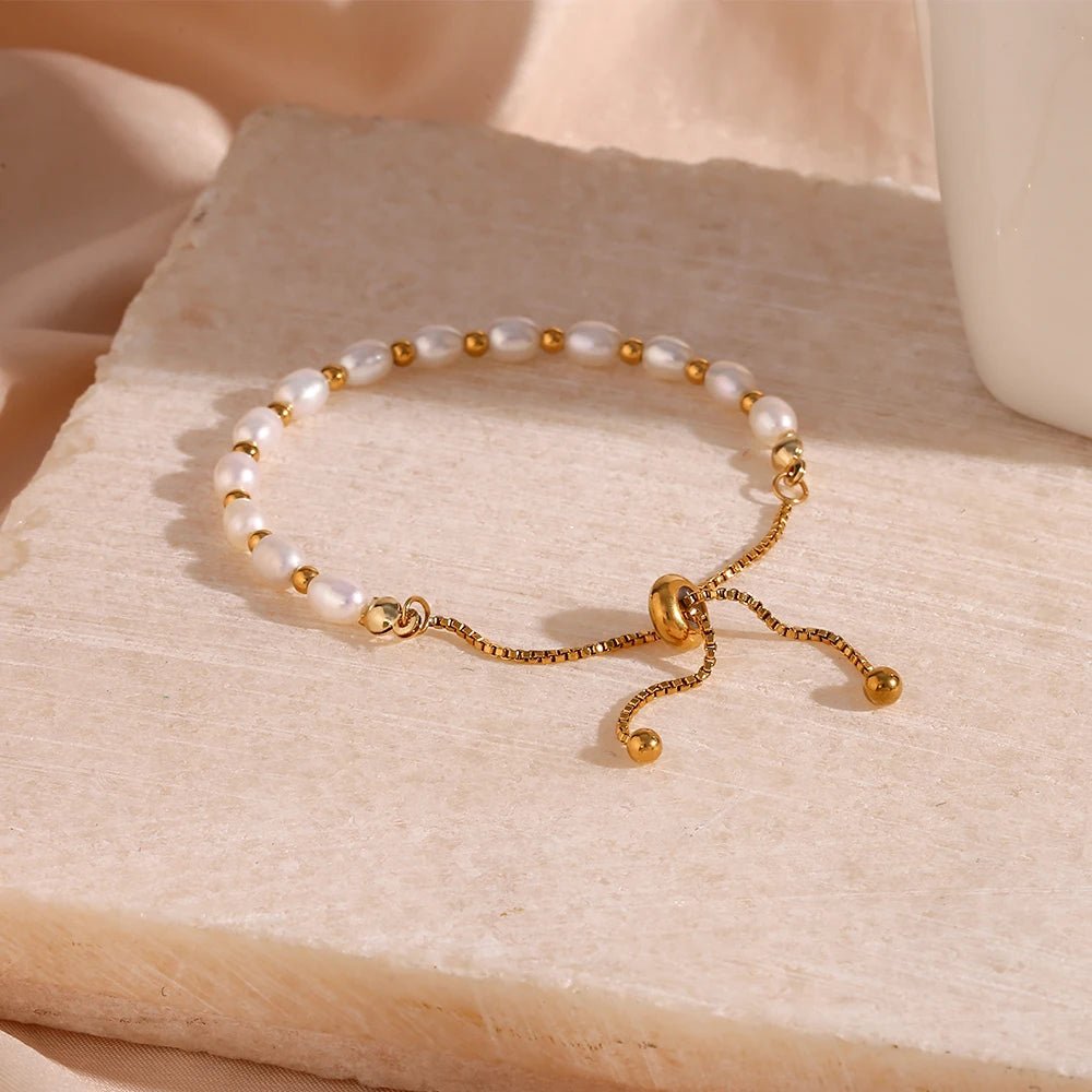 Adjustable Gold Accented Pearl Bracelet - Veinci