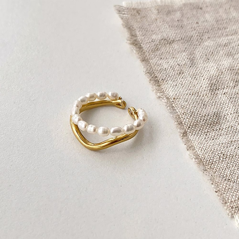 Adjustable Layered Pearl Accented Ring - Veinci