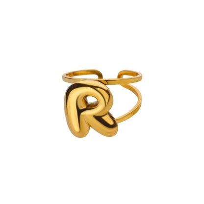 Adjustable Open Band Bubble Letter Initial Ring - Veinci