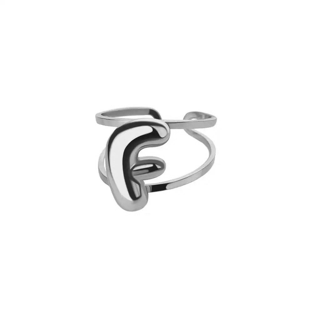 Adjustable Open Band Bubble Letter Initial Ring - Veinci