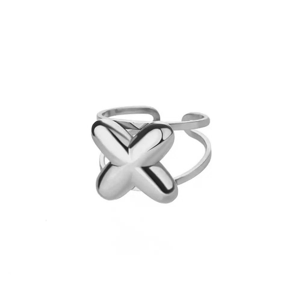 Adjustable Open Band Bubble Letter Initial Ring - Veinci