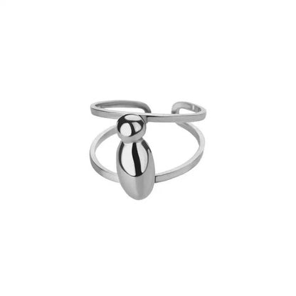 Adjustable Open Band Bubble Letter Initial Ring - Veinci