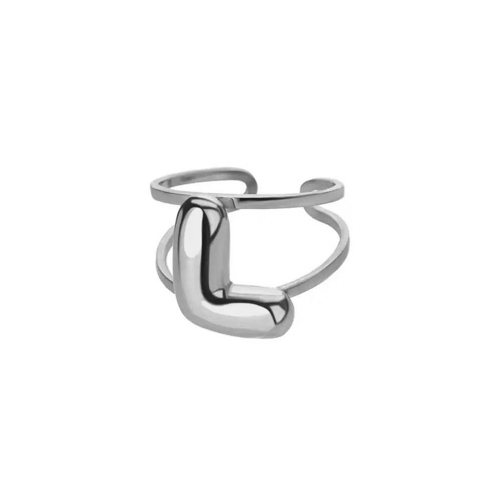 Adjustable Open Band Bubble Letter Initial Ring - Veinci