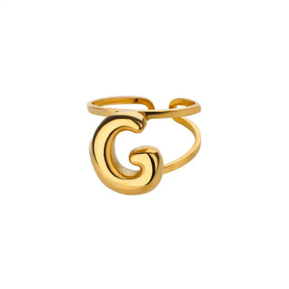 Adjustable Open Band Bubble Letter Initial Ring - Veinci