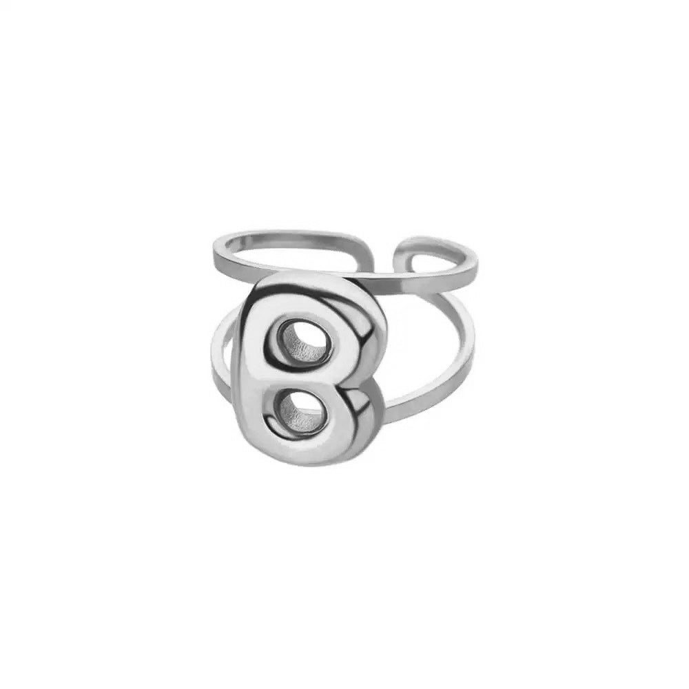 Adjustable Open Band Bubble Letter Initial Ring - Veinci