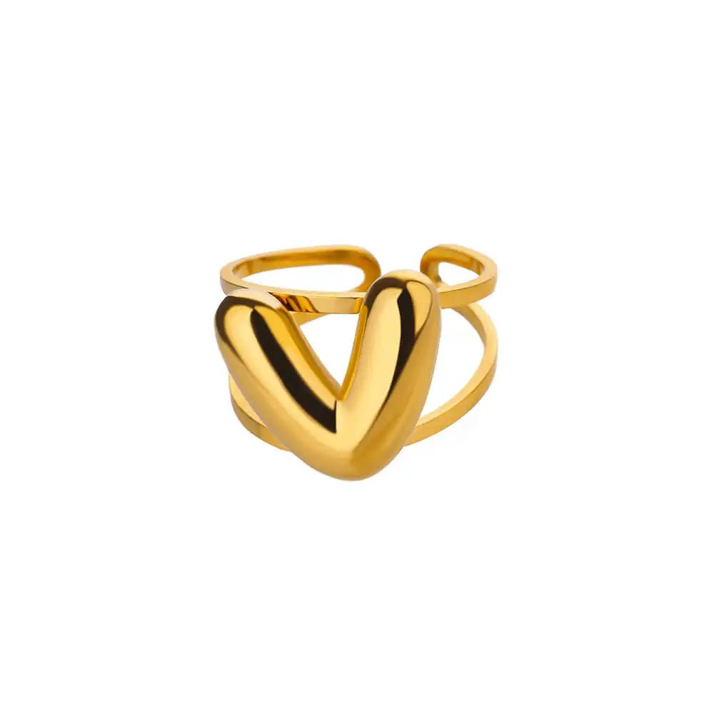 Adjustable Open Band Bubble Letter Initial Ring - Veinci