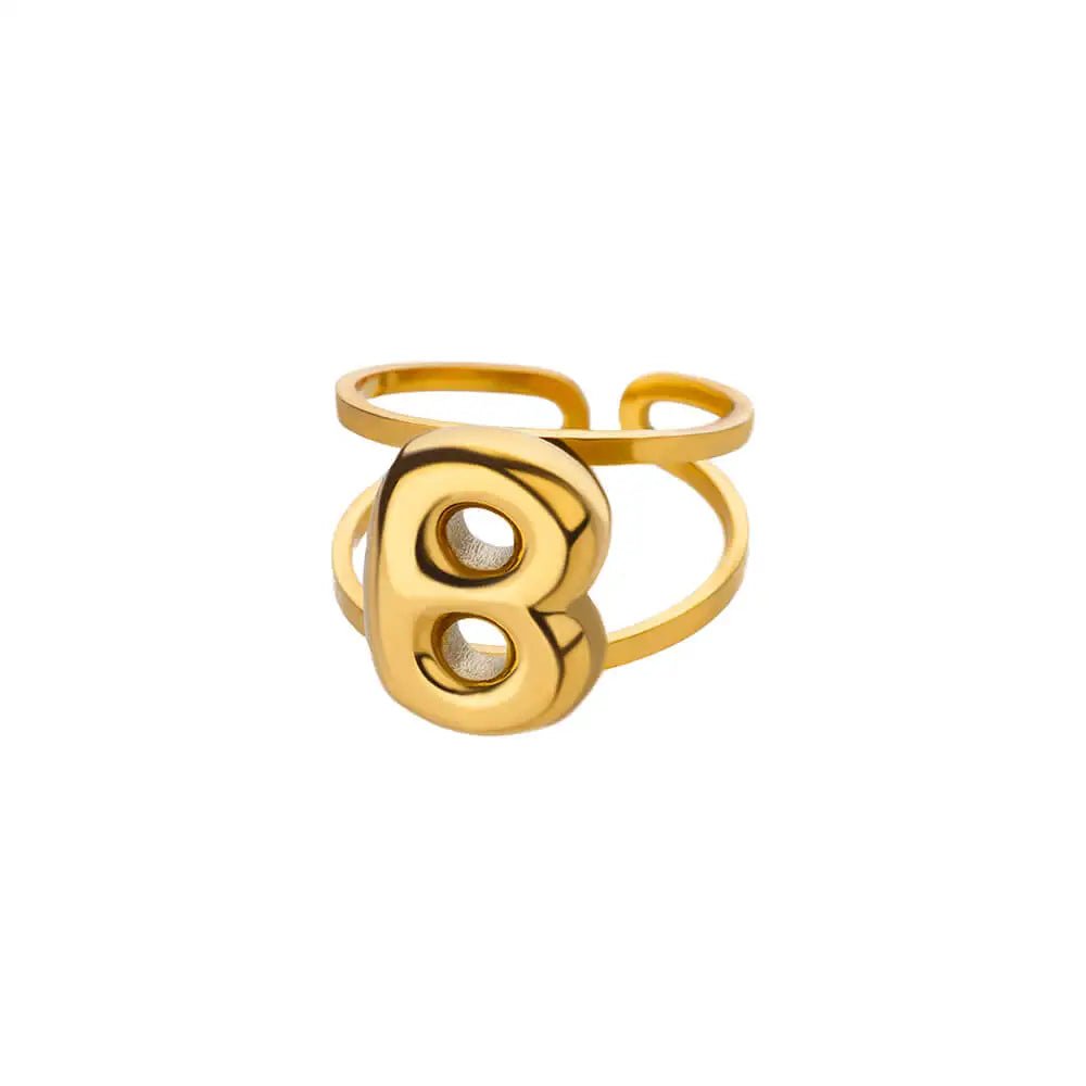 Adjustable Open Band Bubble Letter Initial Ring - Veinci