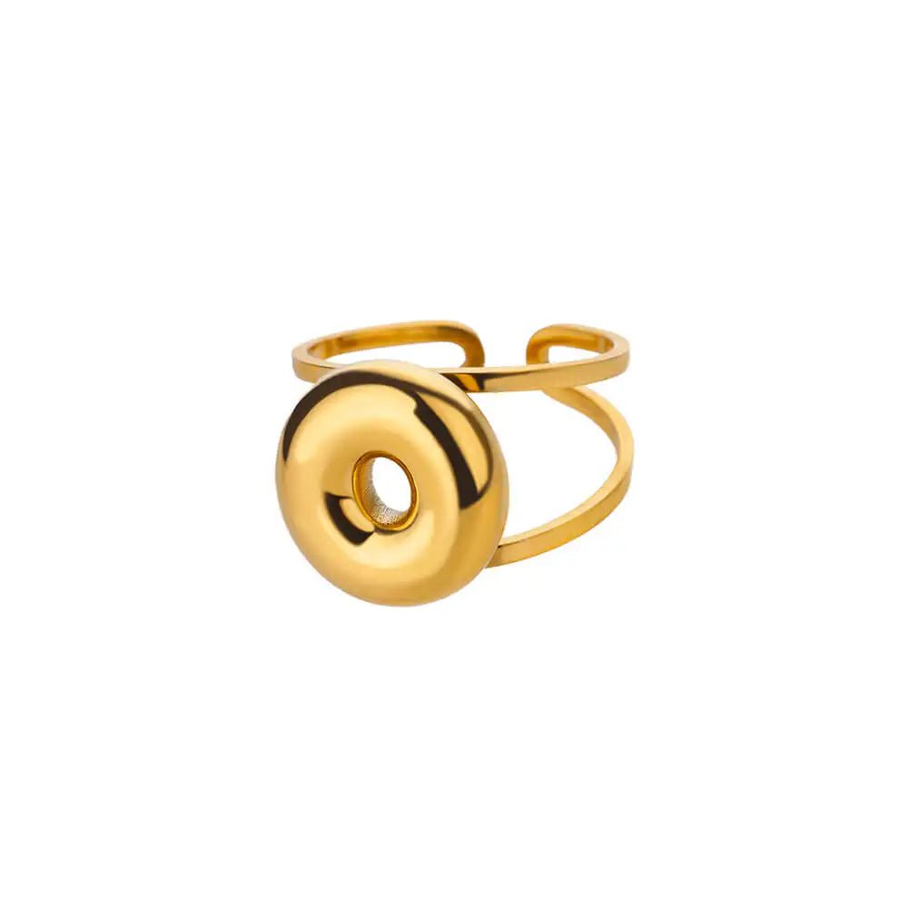 Adjustable Open Band Bubble Letter Initial Ring - Veinci