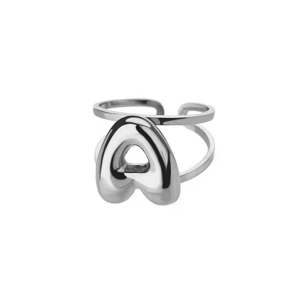 Adjustable Open Band Bubble Letter Initial Ring - Veinci