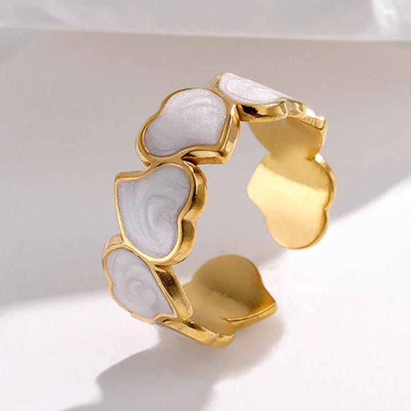 Adjustable Romantic Enamel Heart Ring - Veinci