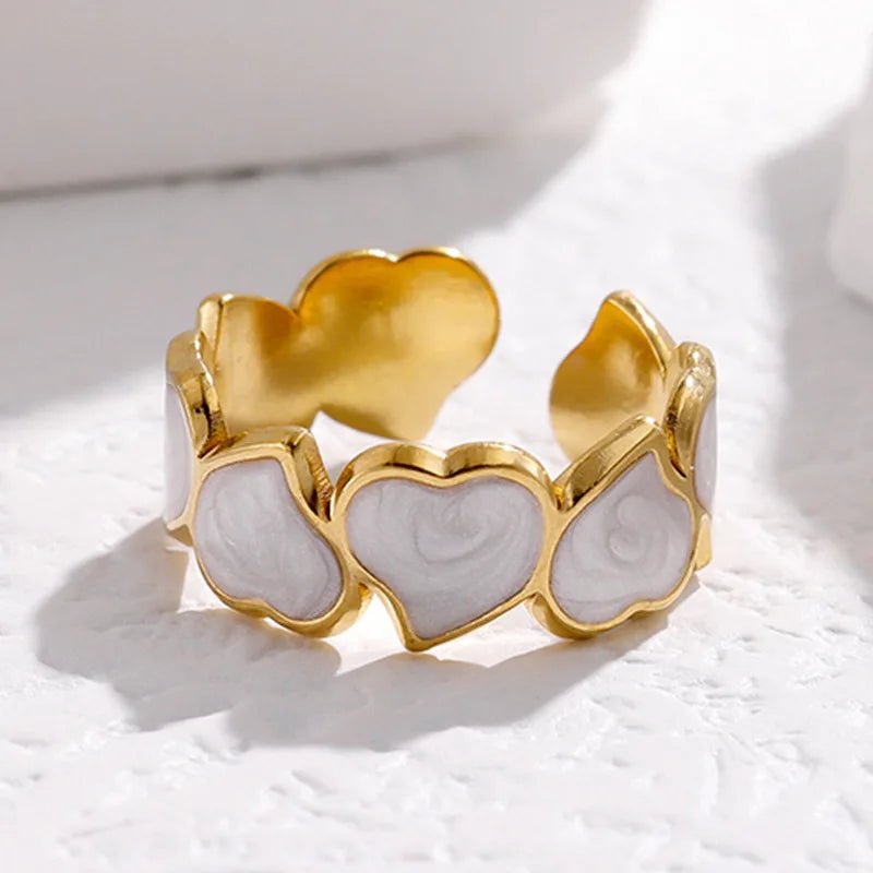 Adjustable Romantic Enamel Heart Ring - Veinci