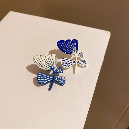 Artistic Blue & White Floral Earrings - Veinci