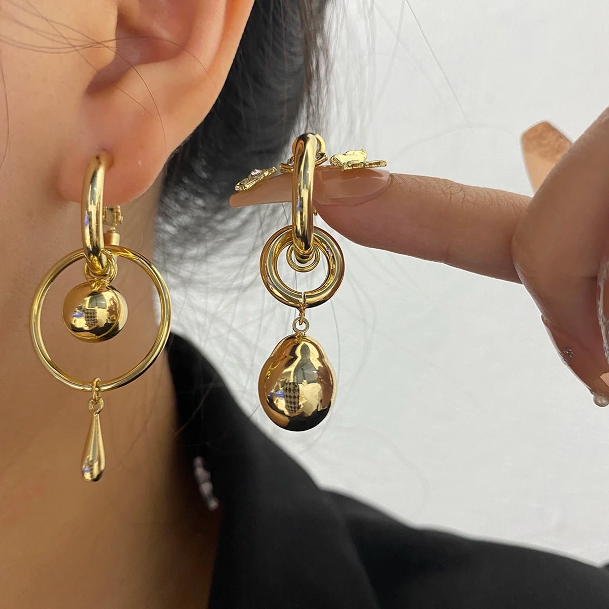 Asymmetric Geometric Ball Drop Earrings - Veinci