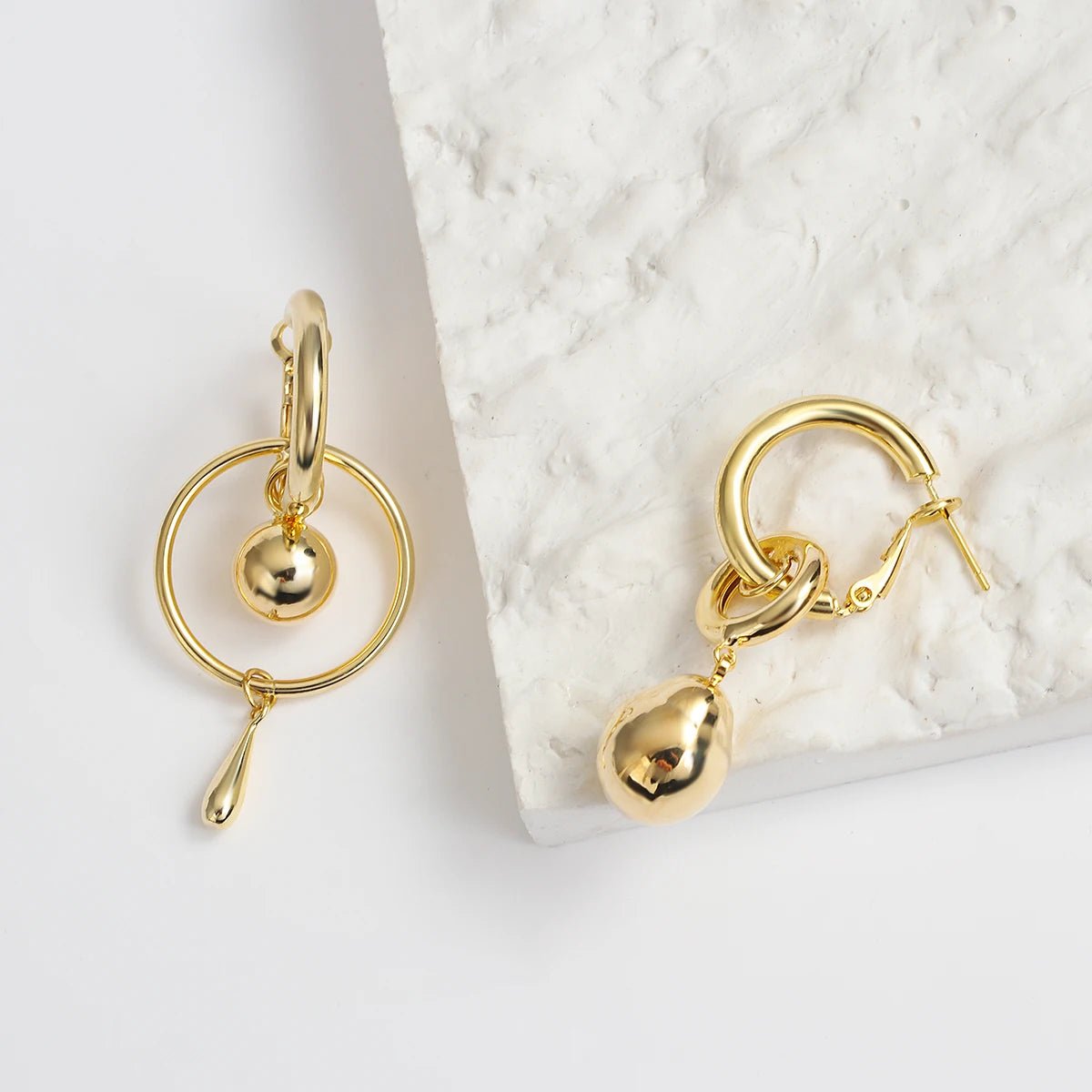 Asymmetric Geometric Ball Drop Earrings - Veinci