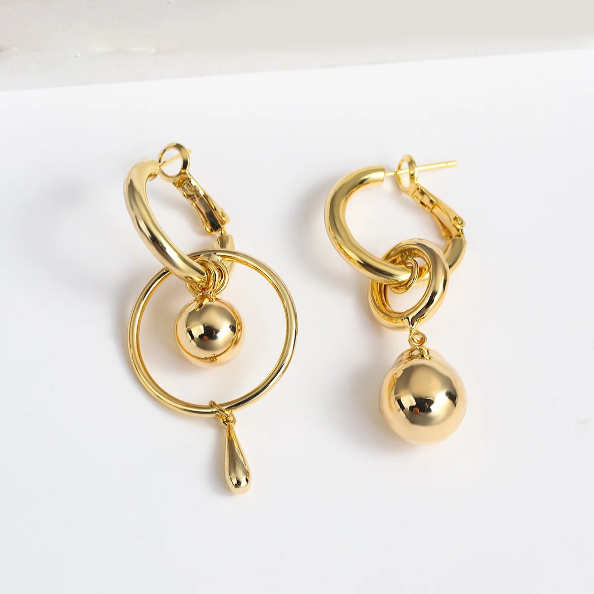 Asymmetric Geometric Ball Drop Earrings - Veinci