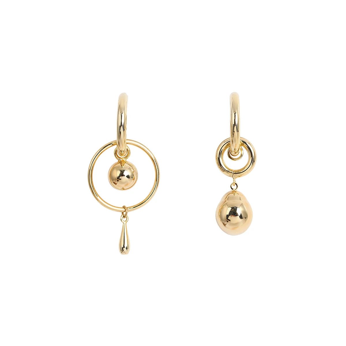 Asymmetric Geometric Ball Drop Earrings - Veinci