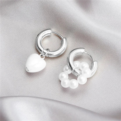 Asymmetrical Dainty Pearl Hoop Earrings - Veinci