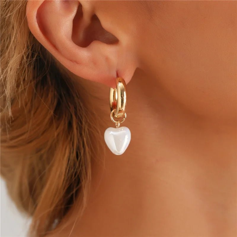 Asymmetrical Dainty Pearl Hoop Earrings - Veinci