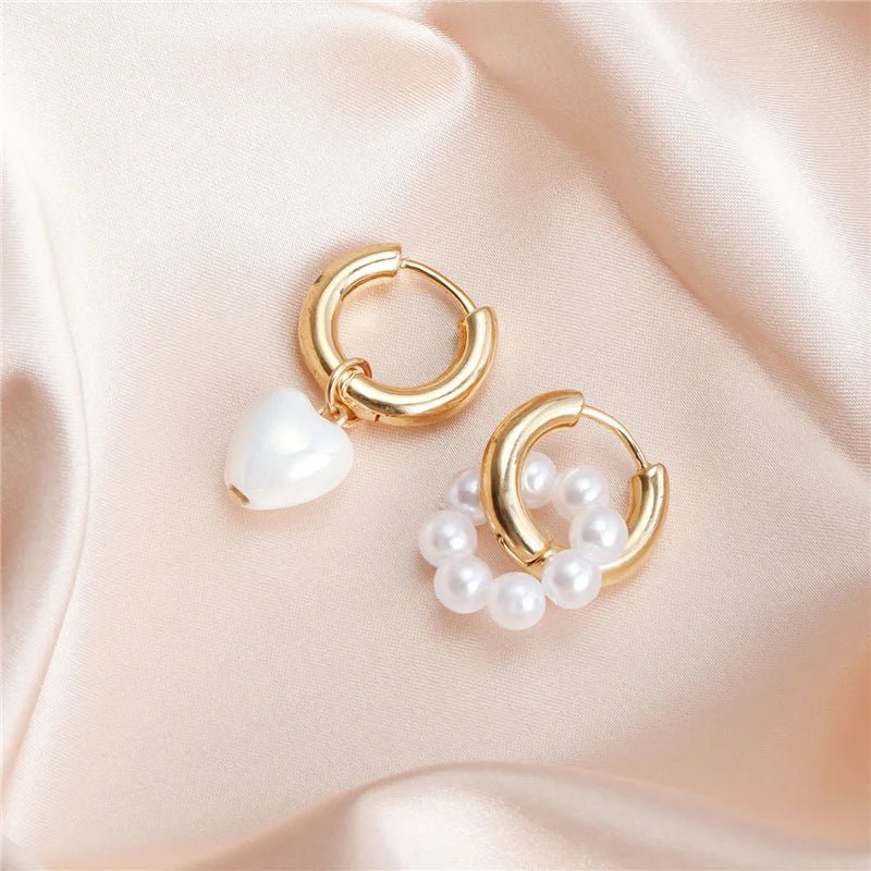 Asymmetrical Dainty Pearl Hoop Earrings - Veinci