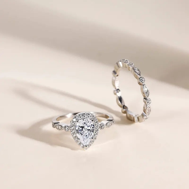 2pc S925 Pear Cut Ring Set