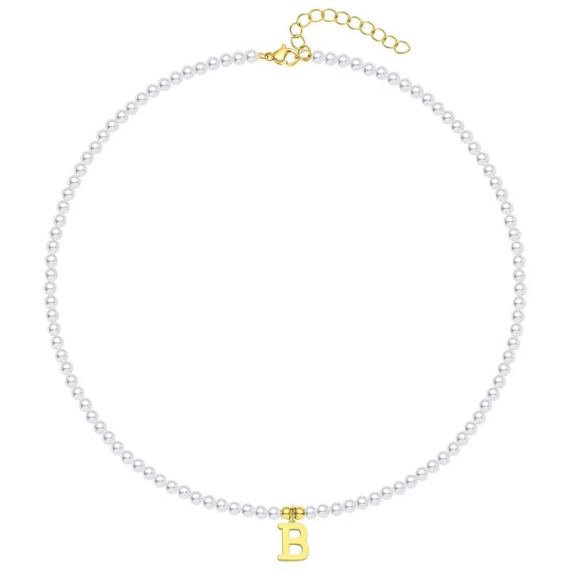 Elegant Gold Accented Pearl Letter Initial Necklace