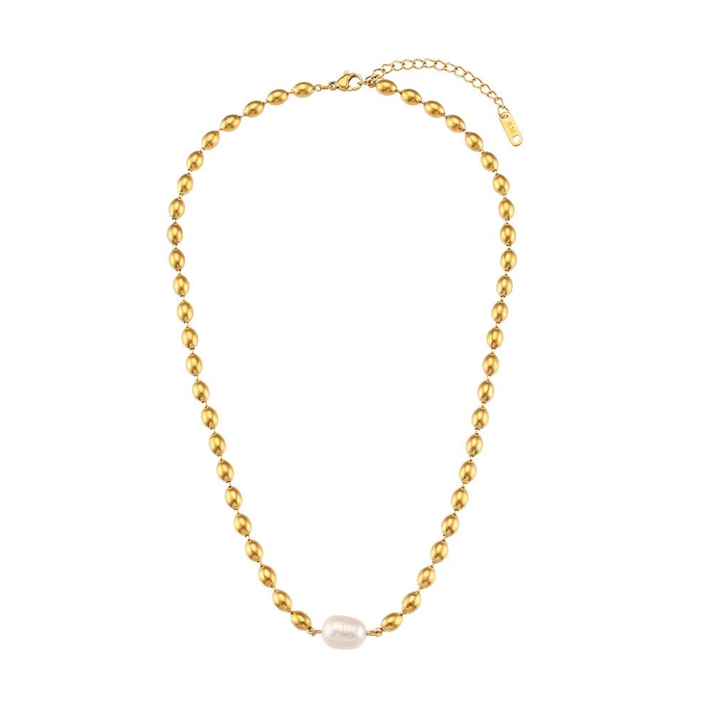 Beaded Gold Dainty Pearl Bracelet and Necklace - Veinci