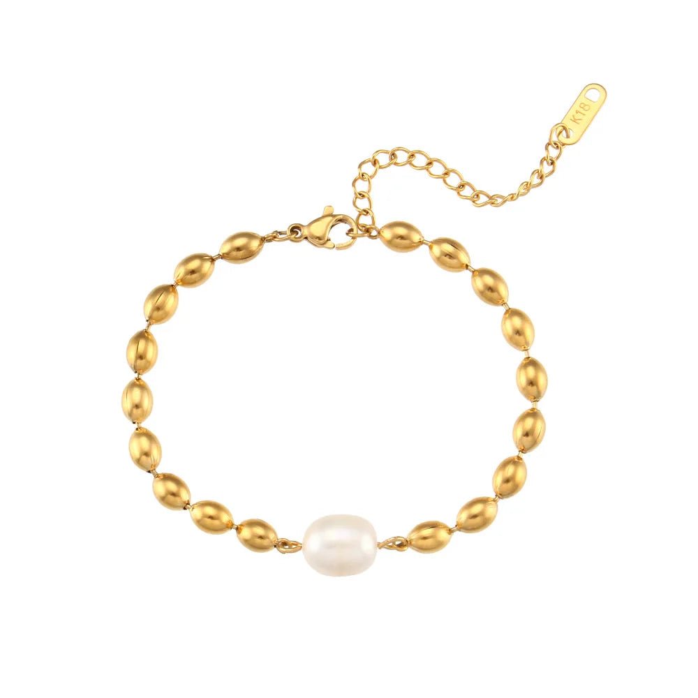 Beaded Gold Dainty Pearl Bracelet and Necklace - Veinci