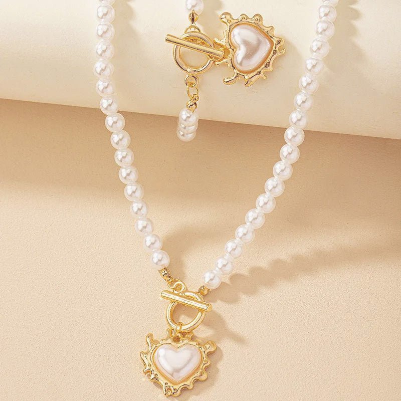 Beaded Heart Pendant Bracelet and Necklace Set - Veinci