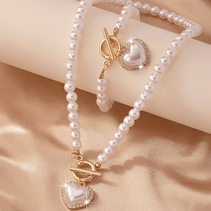 Beaded Heart Pendant Bracelet and Necklace Set - Veinci