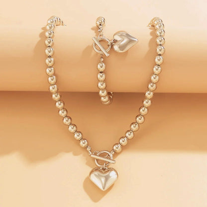 Beaded Heart Pendant Bracelet and Necklace Set - Veinci