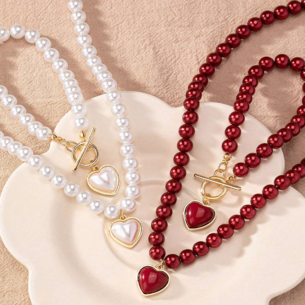 Beaded Heart Pendant Bracelet and Necklace Set - Veinci