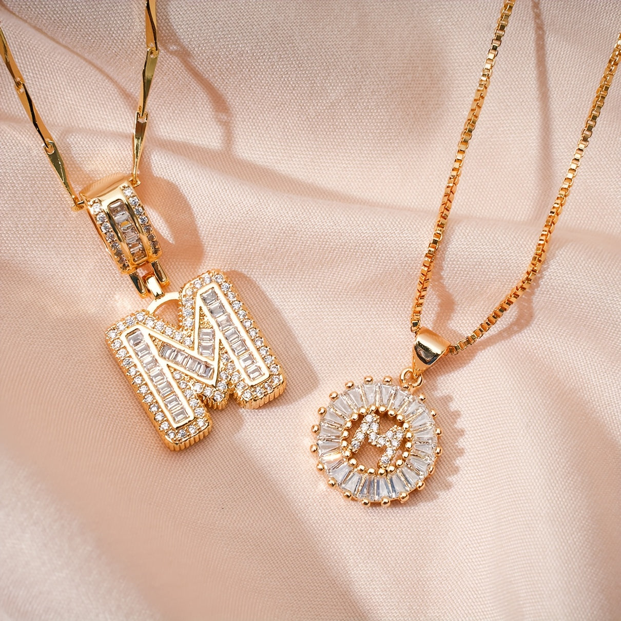 2pc 14k Diamond Letter Initial Necklaces