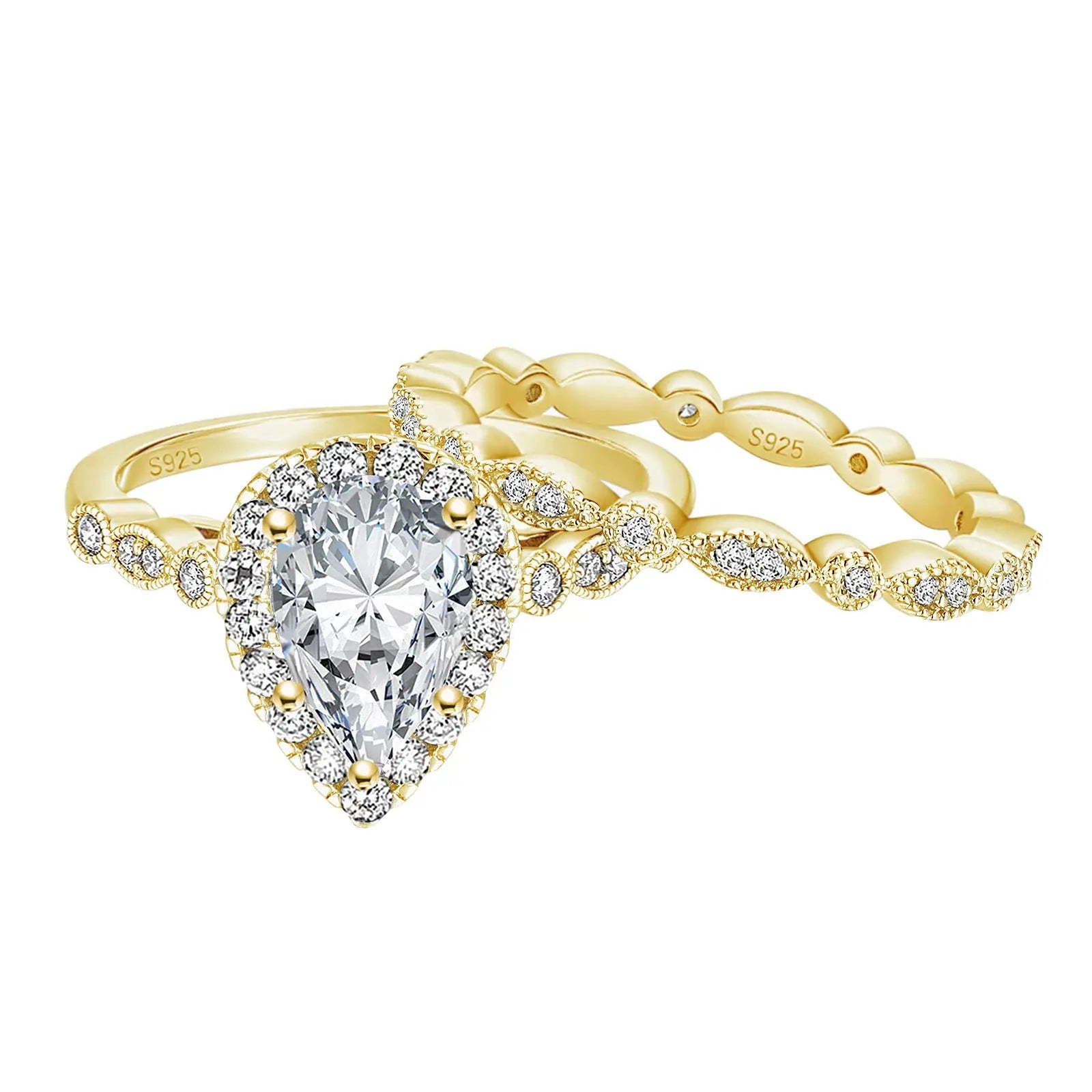 2pc S925 Pear Cut Ring Set