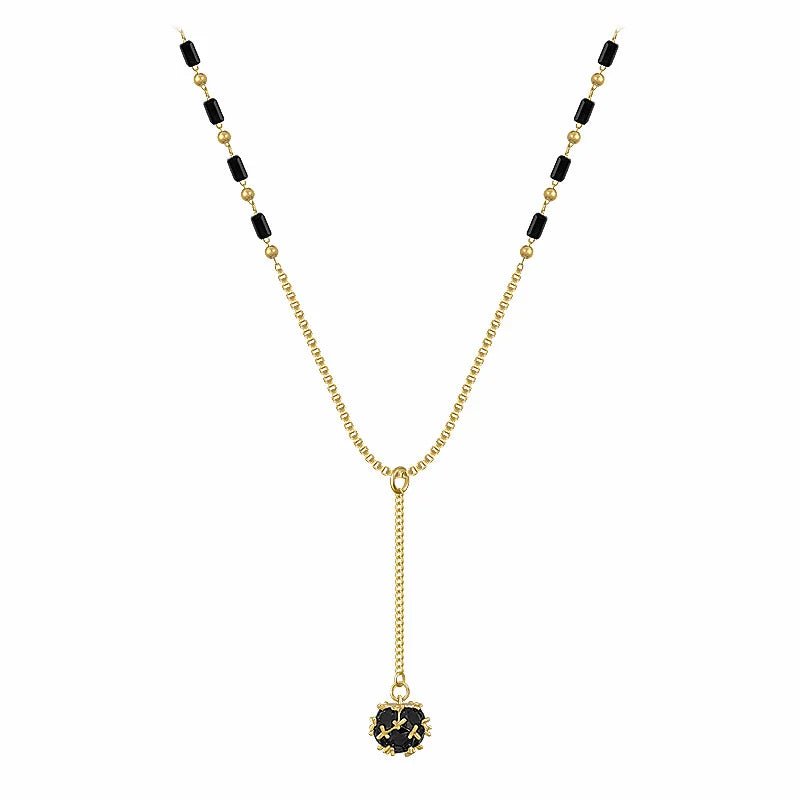 Black and Gold Crystal Ball Necklace - Veinci