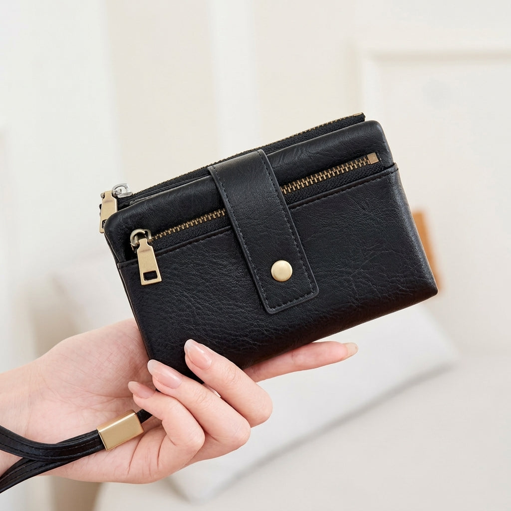 RFID Blocking Elegant Zipper Buttoned Wallet