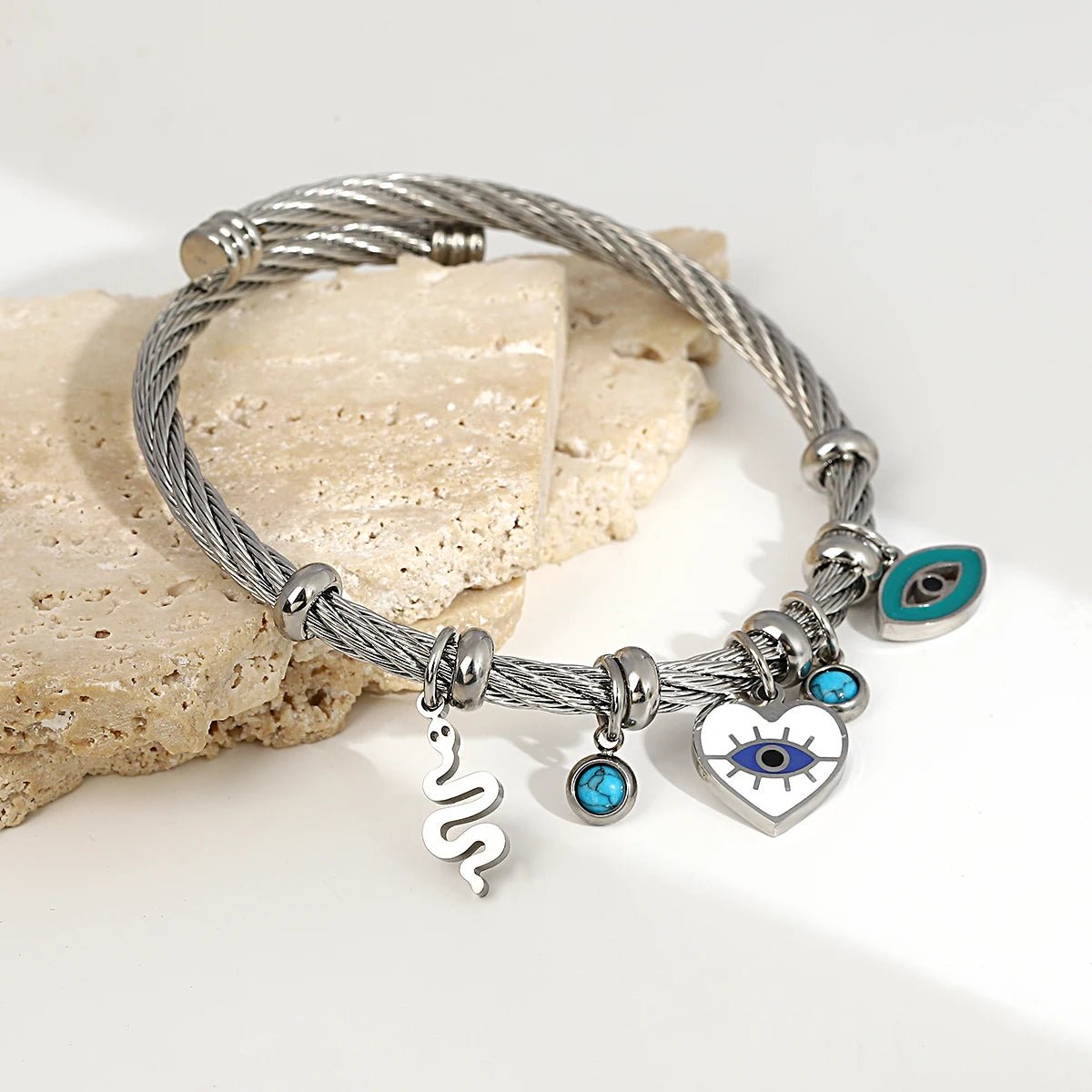 Boho Evil Eye Rope Bangle Bracelet - Veinci