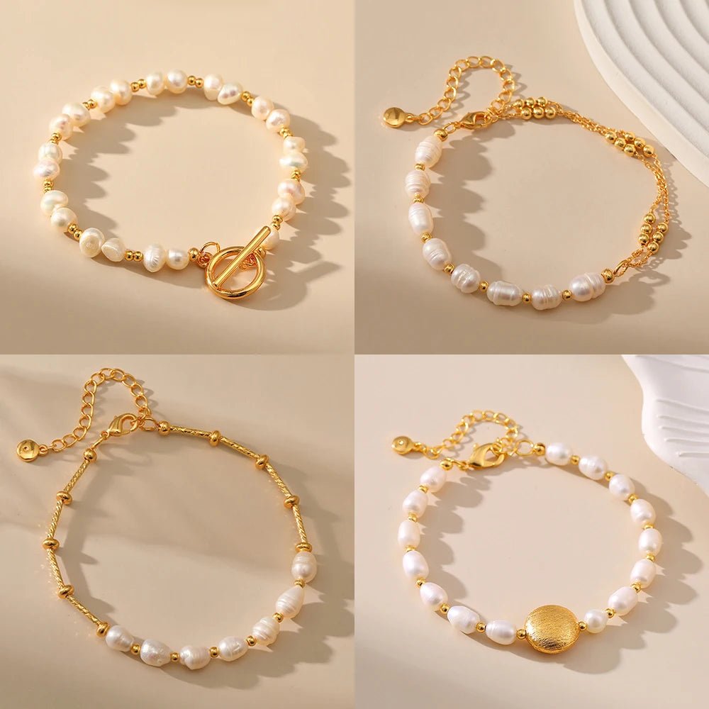 Boho Gold Accented Pearl Bracelets - Veinci