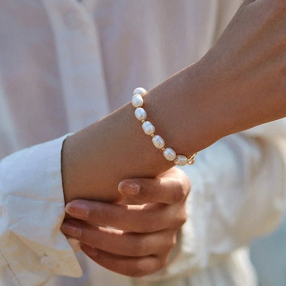 Boho Gold Accented Pearl Bracelets - Veinci