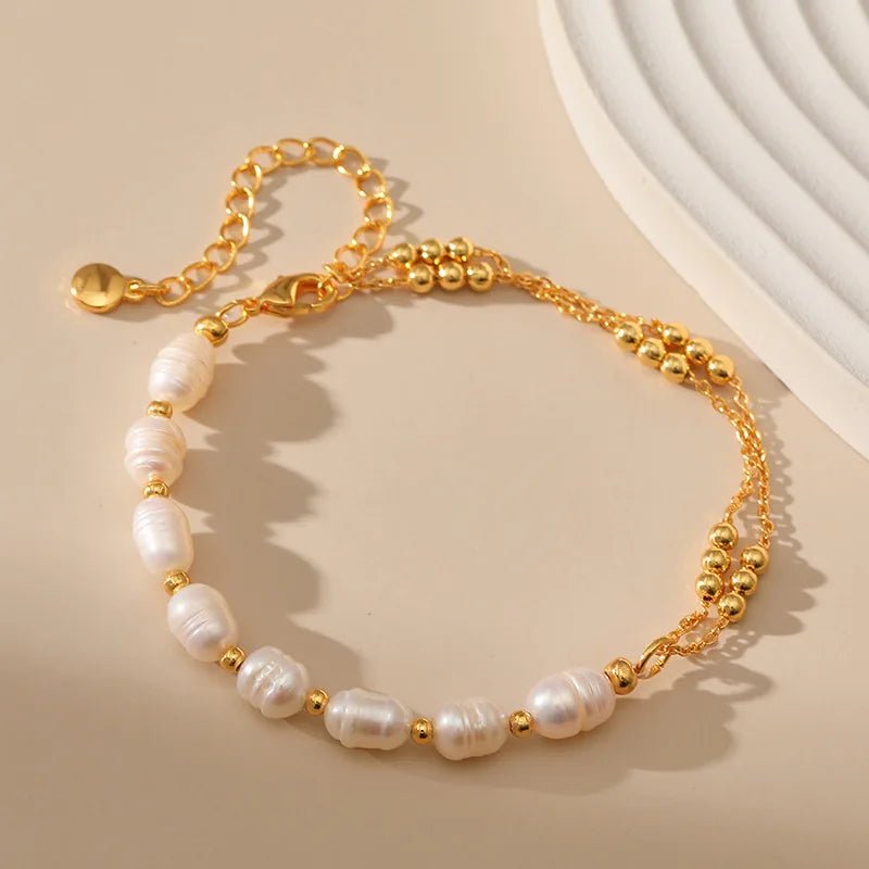 Boho Gold Accented Pearl Bracelets - Veinci