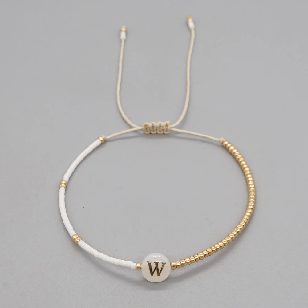 Boho White & Gold Beaded Letter Initial Beaded Bracelets - Veinci