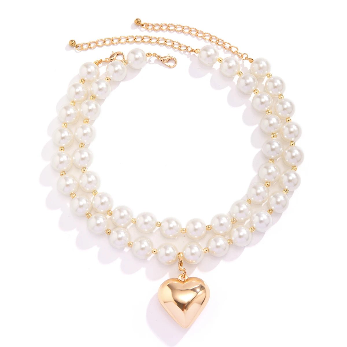 Bold Statement Pearl Layered Heart Necklace - Veinci